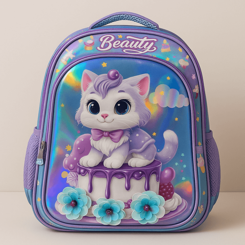 Cute Children's Backpack with Cartoon Cat and Cake Design – Perfect for Girls Aged 3-8